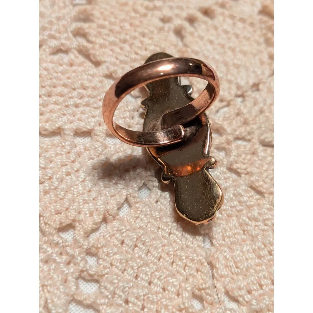 Copper Ring with White Horse & Kingman Turquoise